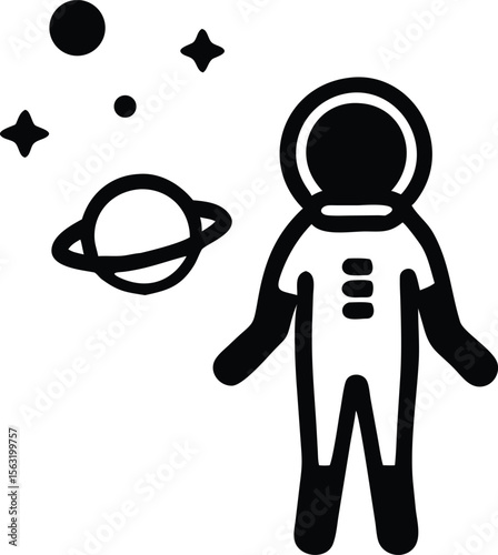 Black silhouette of a spaceman in a spacesuit looking towards a distant point