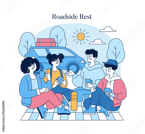 People On The Road. Flat Vector Illustration