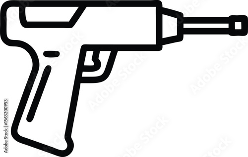 Futuristic ray gun illustration in minimalist black outline style design