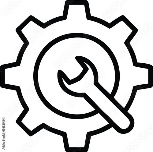 Gear and wrench outline icon for mechanical repair and maintenance projects