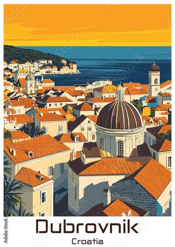Dubrovnik Croatia Vector Illustration. Old Town on the Adriatic Sea.