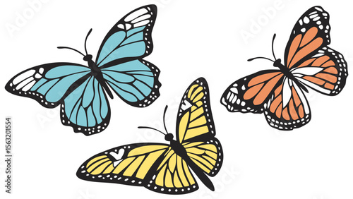 Colorful Butterflies Isolated on White Background Vector Illustration