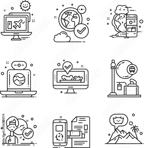 Online Travel Booking and Planning Icons Set for Websites and Apps