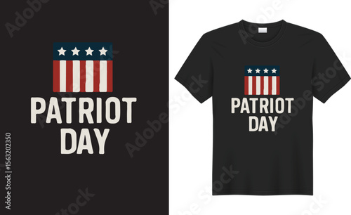 Bold and respectful Patriot Day t-shirt design featuring American flag, twin towers silhouette, and “Never Forget 9/11” text—honoring heroes and remembering the fallen.
