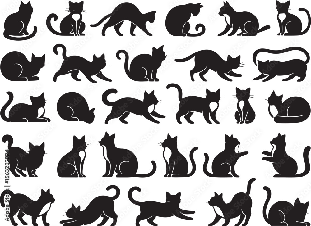 Obraz premium Black cat silhouettes in various poses black cats domestic cats