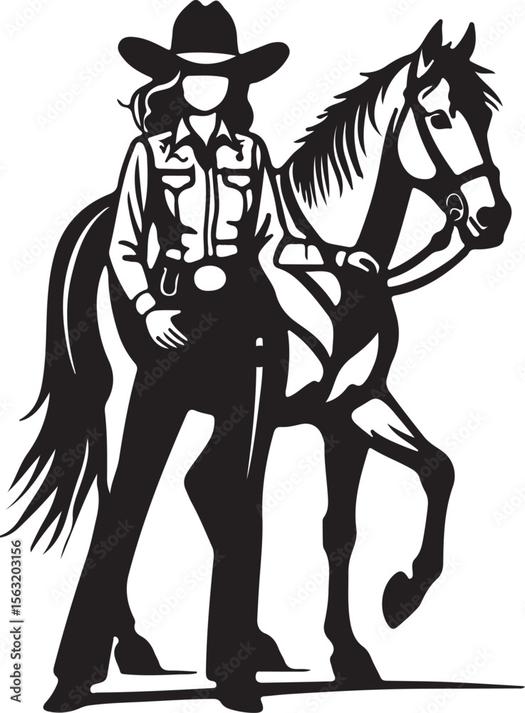 Fototapeta premium Cowgirl and horse silhouette cowboy hat western