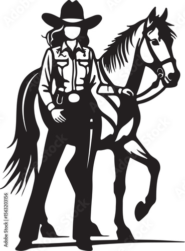 Cowgirl and horse silhouette cowboy hat western