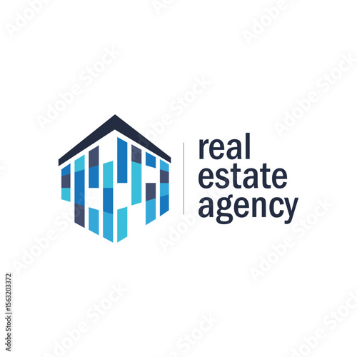 Vector logo concept for real estate or construction company with abstract house or building shape, isolated flat icon