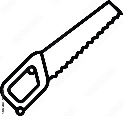 Hand saw icon with handle in simple outline style tool
