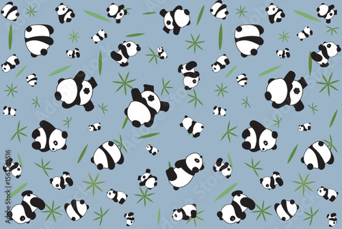 Abstract Panda with bamboo leaf on soft blue background.
