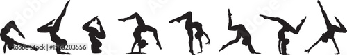 Gymnastic poses black silhouettes gymnastics acrobatic