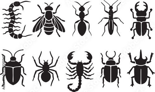 Insect Silhouettes Collection centipede termite