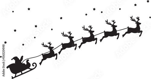 Santa sleigh reindeer flying night sky santa claus