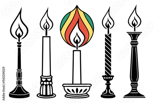 set of Candle Fire silhouette vector illustration
