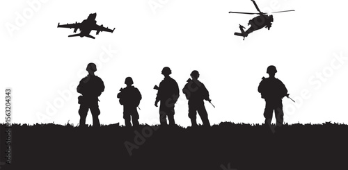 Soldiers helicopter jet aircraft military