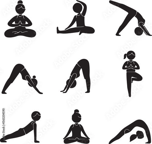 Yoga poses silhouette collection fitness exercise