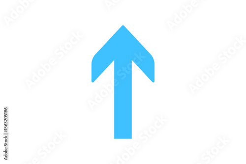 A bright blue upward pointing arrow symbol isolated on transparent background