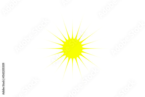 Bright yellow starburst with sharp points radiating outwards isolated on transparent background