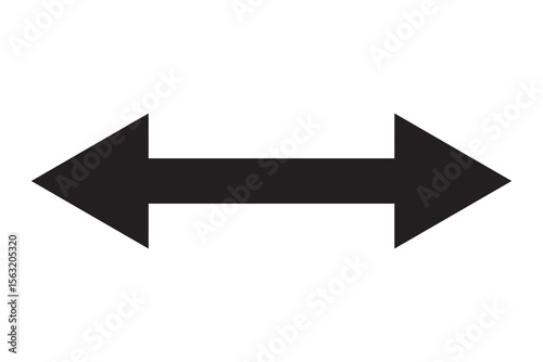 Black horizontal double ended arrow pointing left and right isolated on transparent background