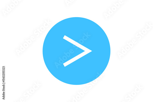 Simple blue circle with a white chevron or greater than symbol isolated on transparent background