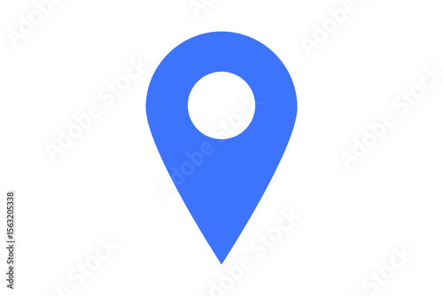 A simple blue map pin icon with a white circle inside isolated on transparent background