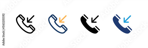 Incoming Call icon set multiple style collection. Vector illustration.