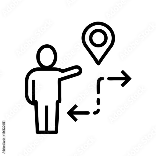 Person giving directions with map marker and arrows indicating routes  