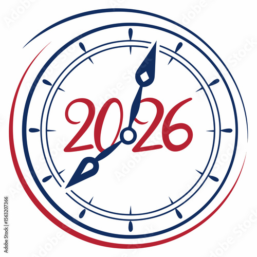 Circular clock face with spinning hands and year time