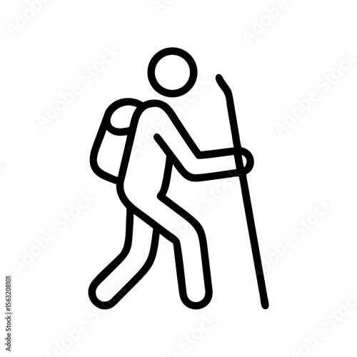 Icon of a hiker walking with a backpack and a trekking pole  