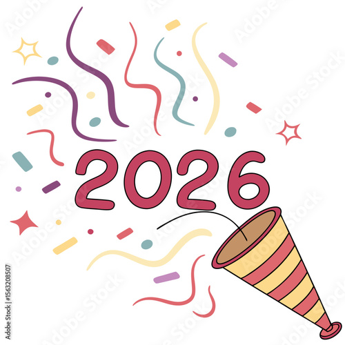 Festive confetti celebration with year numbers party popper