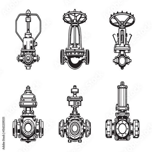 industrial valves mechanical line art vector design