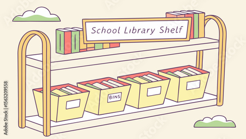 A person placing a book into the history bin on a shelf with fiction non fiction and science bins too