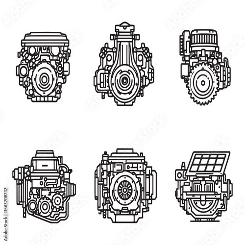 Innovative hybrid engine mechanical system outline graphic