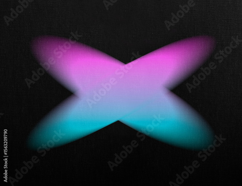 Graffiti youth modern neon cross-shaped design element. Bright blue purple lilac gradient symbol, icon. High resolution. 2k17 vibe. Simple form. Smooth ombre transition. Grainy noise texture backdrop.