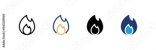 Fire icon set multiple style collection. Vector illustration.