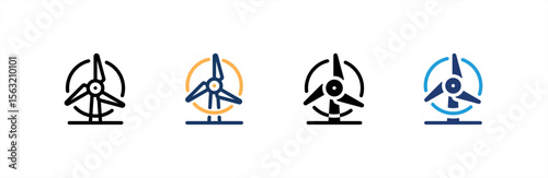 Wind Turbine icon set multiple style collection. Vector illustration.