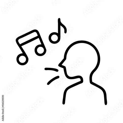 Person singing with musical notes in minimalist line art style  