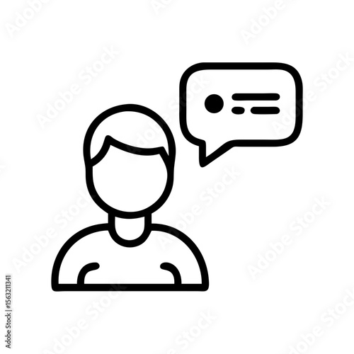 Person talking with speech bubble in minimal line art style  