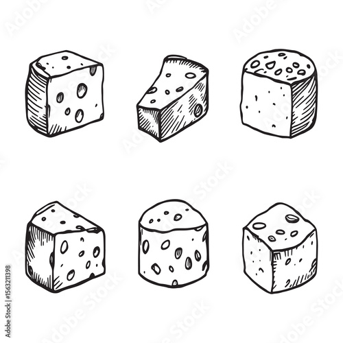 Line art style cheese wedge with soft shadow effect