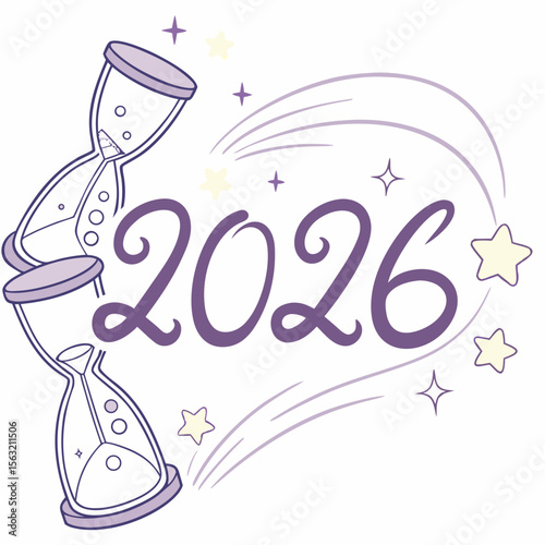 Hourglass with year twenty six and stars stardust