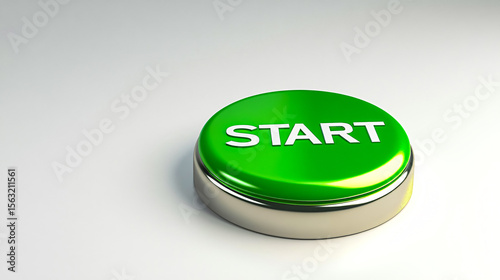 A green start button on a white background represents initiation, beginning and activation with a modern design.
