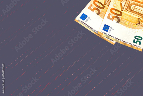 Two 50 euro banknotes on brown fabric.Money,bonus,deposit