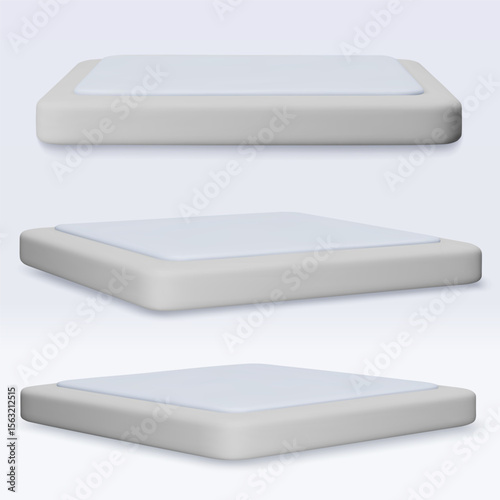 Set 3d icon, tablet mockup with empty blank screen. Vector illustration isolated on white background for menu, shop, flyer, banner, web, adv, sale, business presentation
