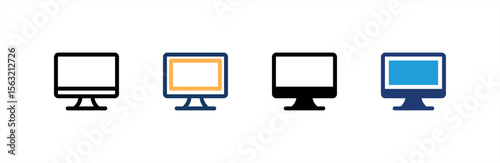 Monitor icon set multiple style collection. Vector illustration.