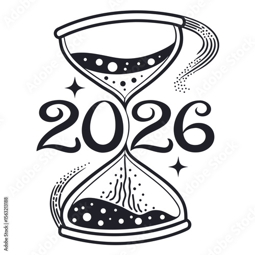 Hourglass pouring sparkling glitter into future year