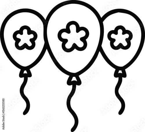 Line art illustration with three flower balloons for party or celebration