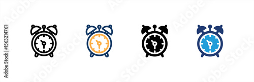 Alarm Clock icon set multiple style collection. Vector illustration.