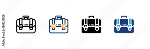 Briefcase icon set multiple style collection. Vector illustration.