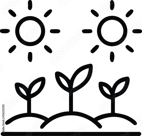 Line art of seedlings under suns, simple nature concept illustration