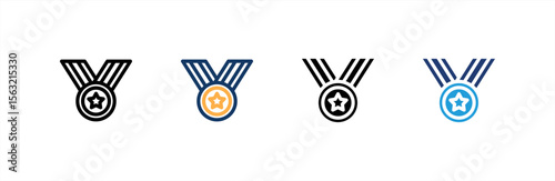 Medal icon set multiple style collection. Vector illustration.